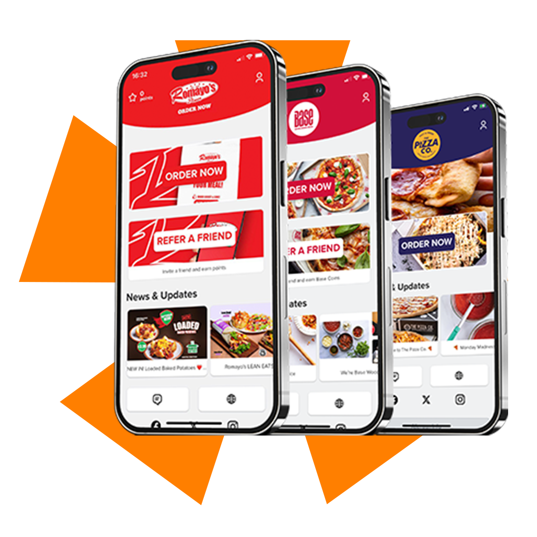 BOSS IT Custom Apps Custom-branded mobile apps for restaurants powered by BOSS IT hospitality software, featuring order now, refer-a-friend, and loyalty features