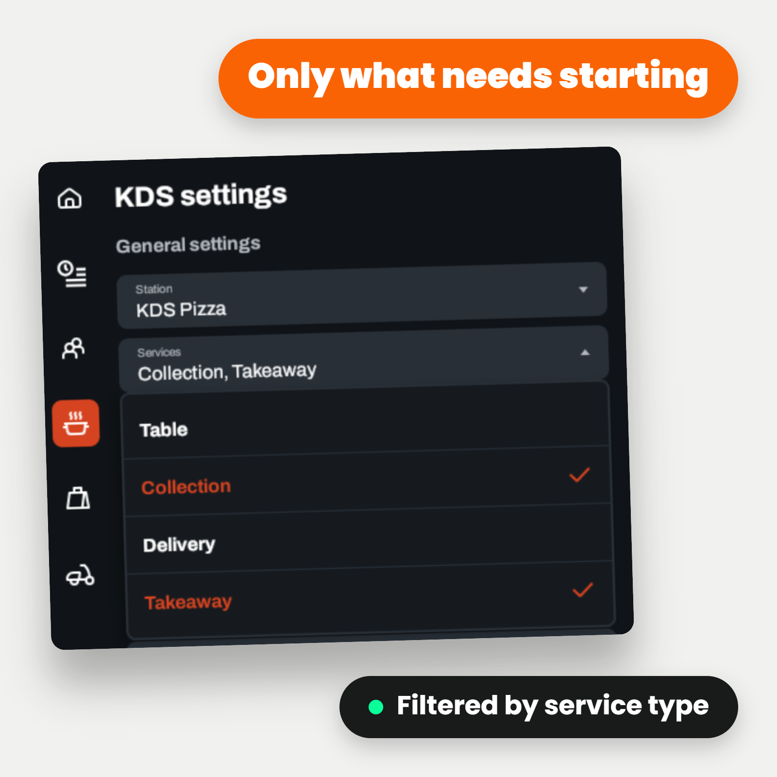 KDS filtering options